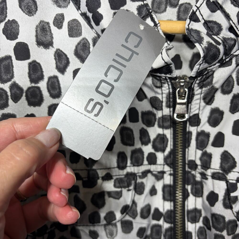 Zenergy NWT Chico's Jacket Black White Dot Denna Rain Casual Sporty Zip 3 $119 - Picture 6 of 9